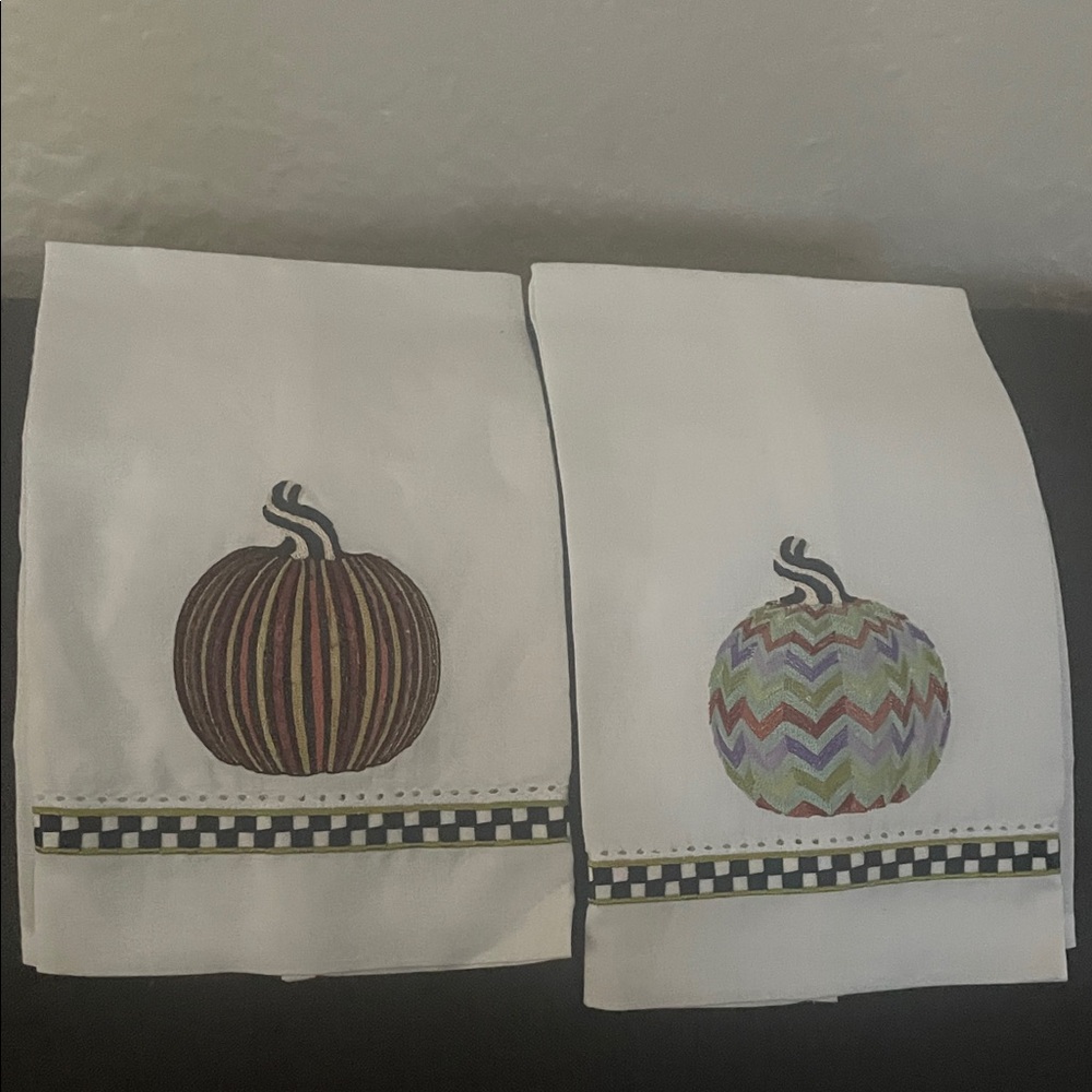 Mackenzie-Childs set if two pumpkin guest towels